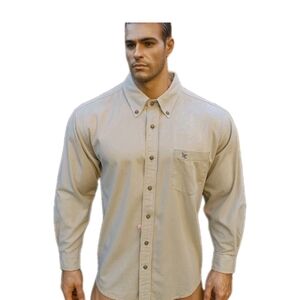 NWT XL Eddie Bauer Tan Rugged Outdoor Button-Up w Button Down Collar